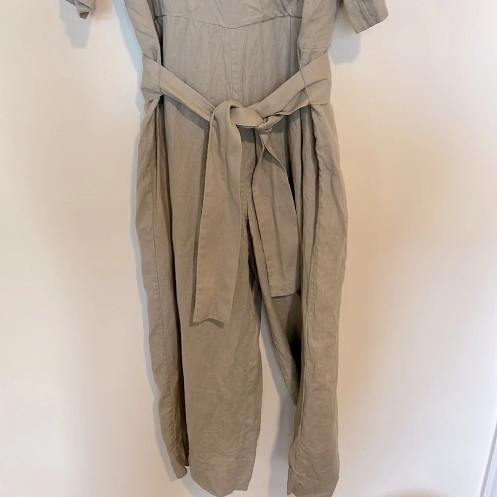 Everlane The Linen Cross Front Green Wrap Jumpsuit